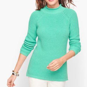 Talbots | Teal Chunky Knit Cotton Shaker Stitch Roll Neck Sweater Medium